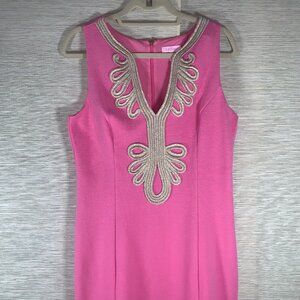Lilly Pulitzer Janice Shift Dress Pink/Gold Sleeveless Preppy Party Size Large